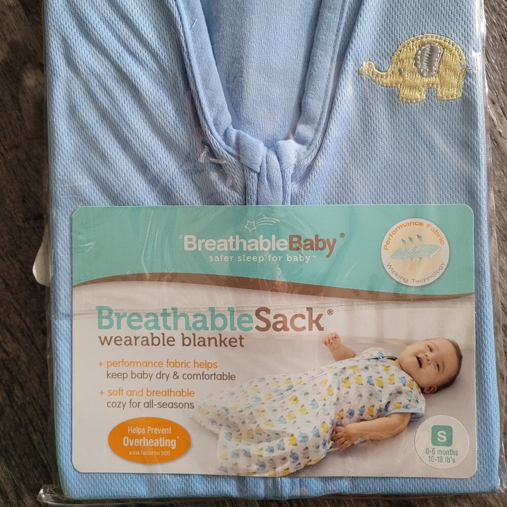 NIB 🐘 Breathable Baby Unisex Wearable Blanket Sleeping Sack Blue Elephants
